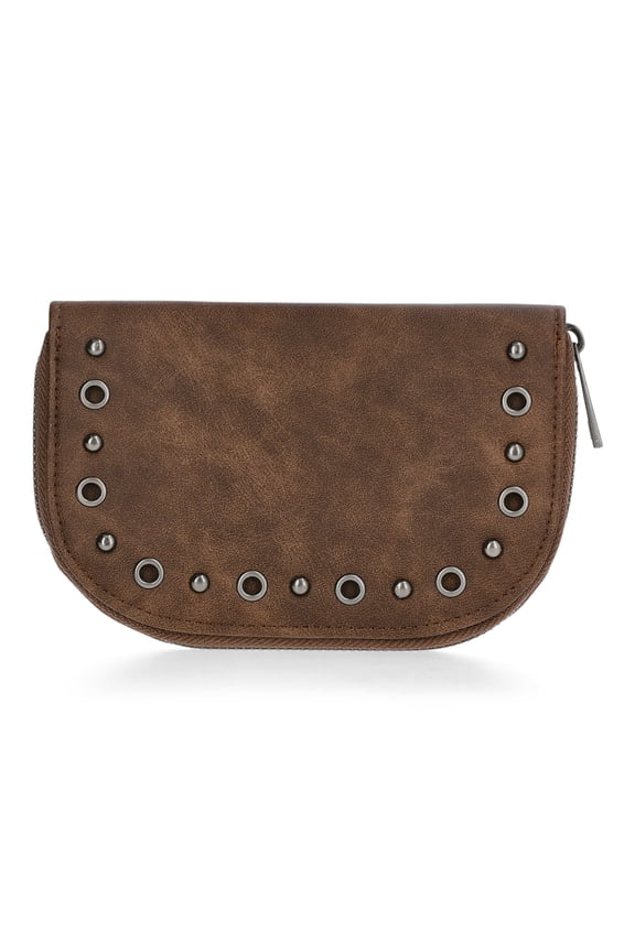 Women's Fashion Moto Rounded Wallet, Brown