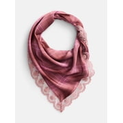 No Boundaries Women's Triangle Scarf with Lace Trim, Pink Plaid