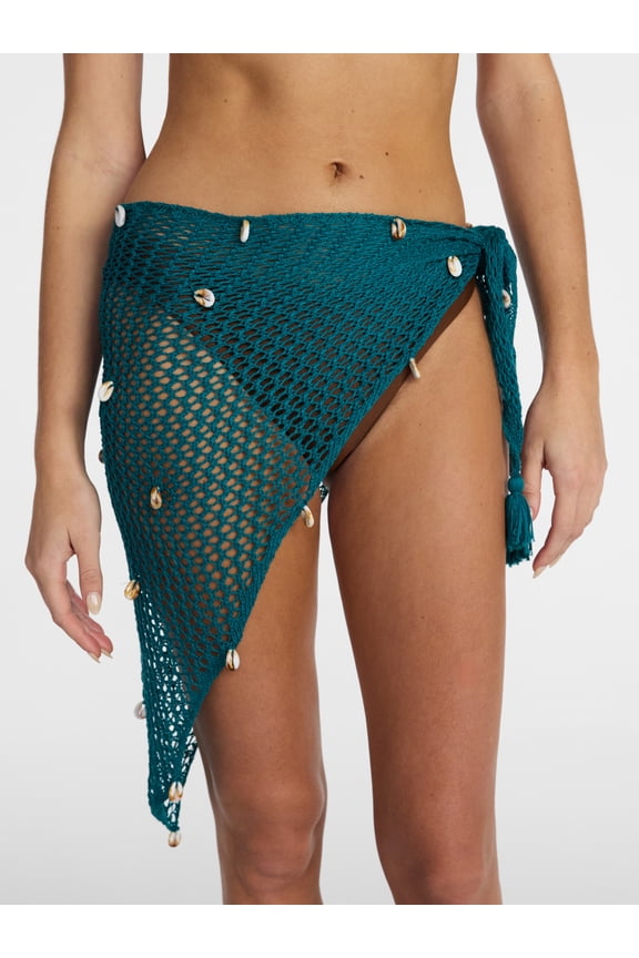 Fishnet Pareo with Faux Shells, One Size, Spruce Forest, Women's