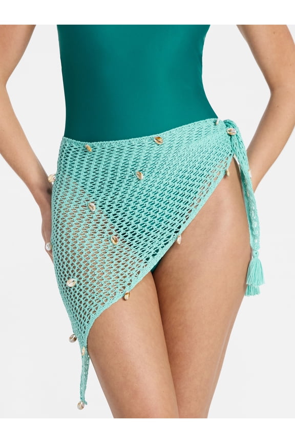 Fishnet Pareo with Faux Shells, One Size, Verdant Jade, Women's