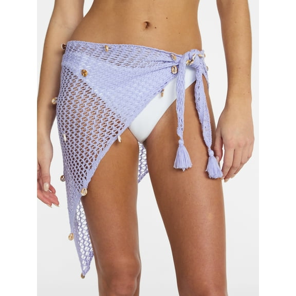 No Boundaries Fishnet Pareo with Faux Shells, One Size, Lilac Sea, Women's
