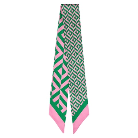 Women's Skinny Scarf Wrap, Turf Green/Pink Jubilee Geo Design for Adults