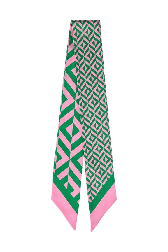Women's Skinny Scarf Wrap, Turf Green/Pink Jubilee Geo Design for Adults