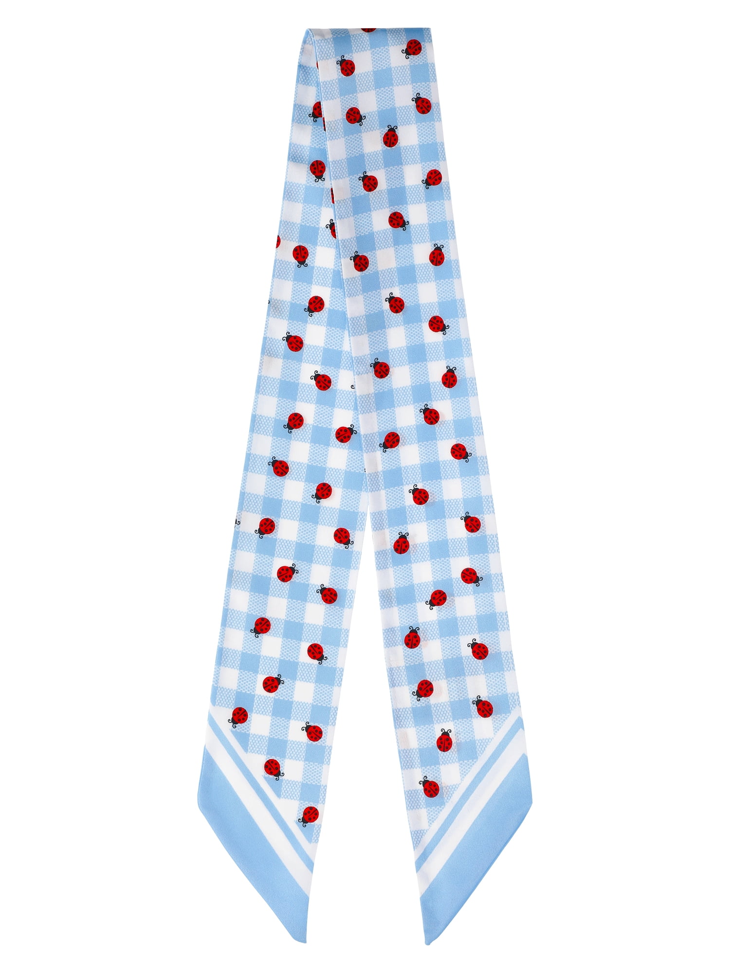 Women's Skinny Scarf Wrap, Sky Gingham and Ladybugs