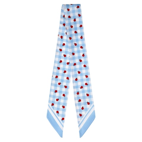 Women's Skinny Scarf Wrap, Sky Gingham and Ladybugs