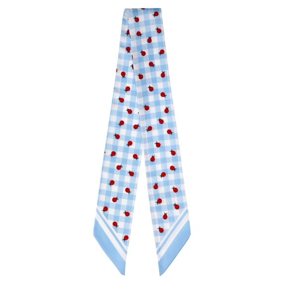 No Boundaries Women's Skinny Scarf Wrap, Sky Gingham and Ladybugs
