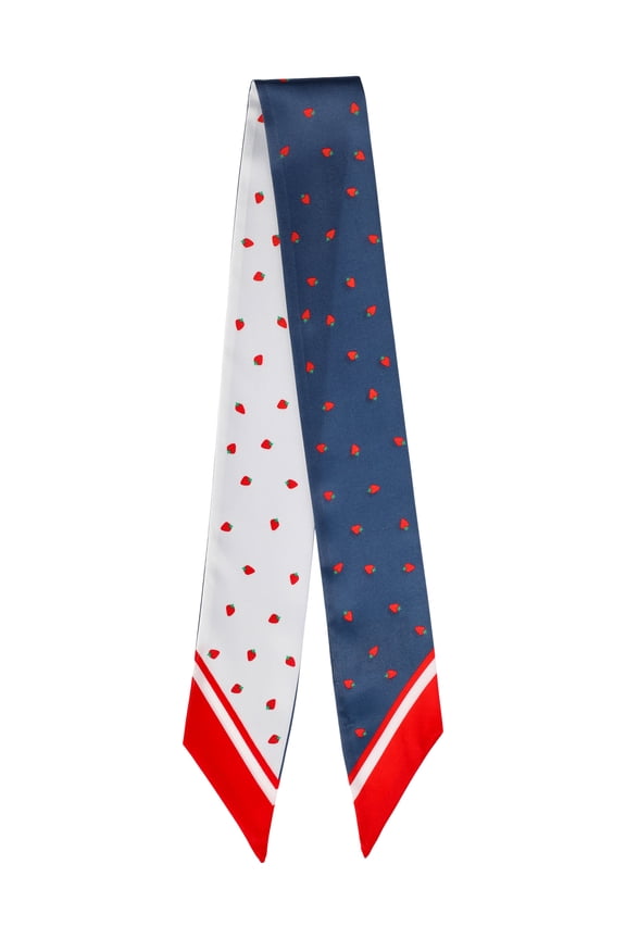 Women's Skinny Scarf Wrap, Navy Strawberry Dot, Fashion Accessory