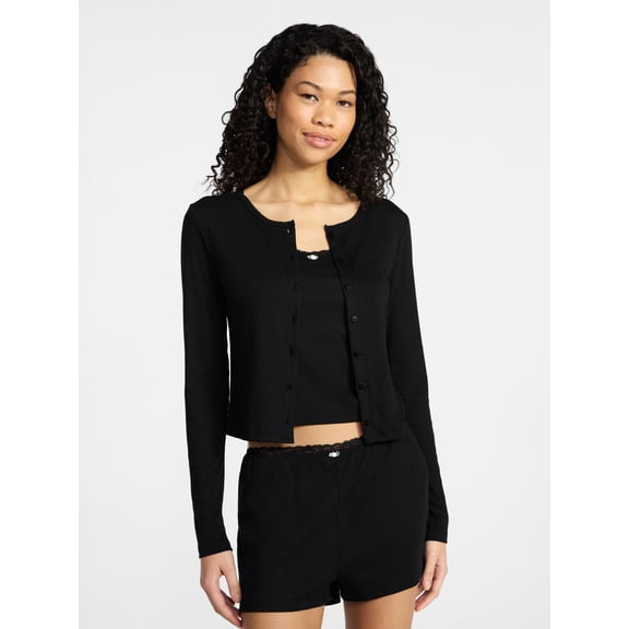 No Boundaries Sleep Pointelle Knit Cardigan, Women’s XXS-3X