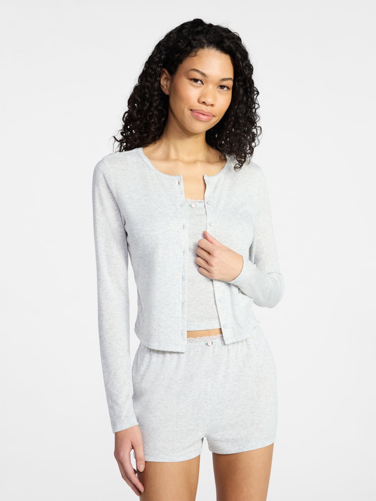 No Boundaries Sleep Pointelle Knit Cardigan, Women’s XXS-3X