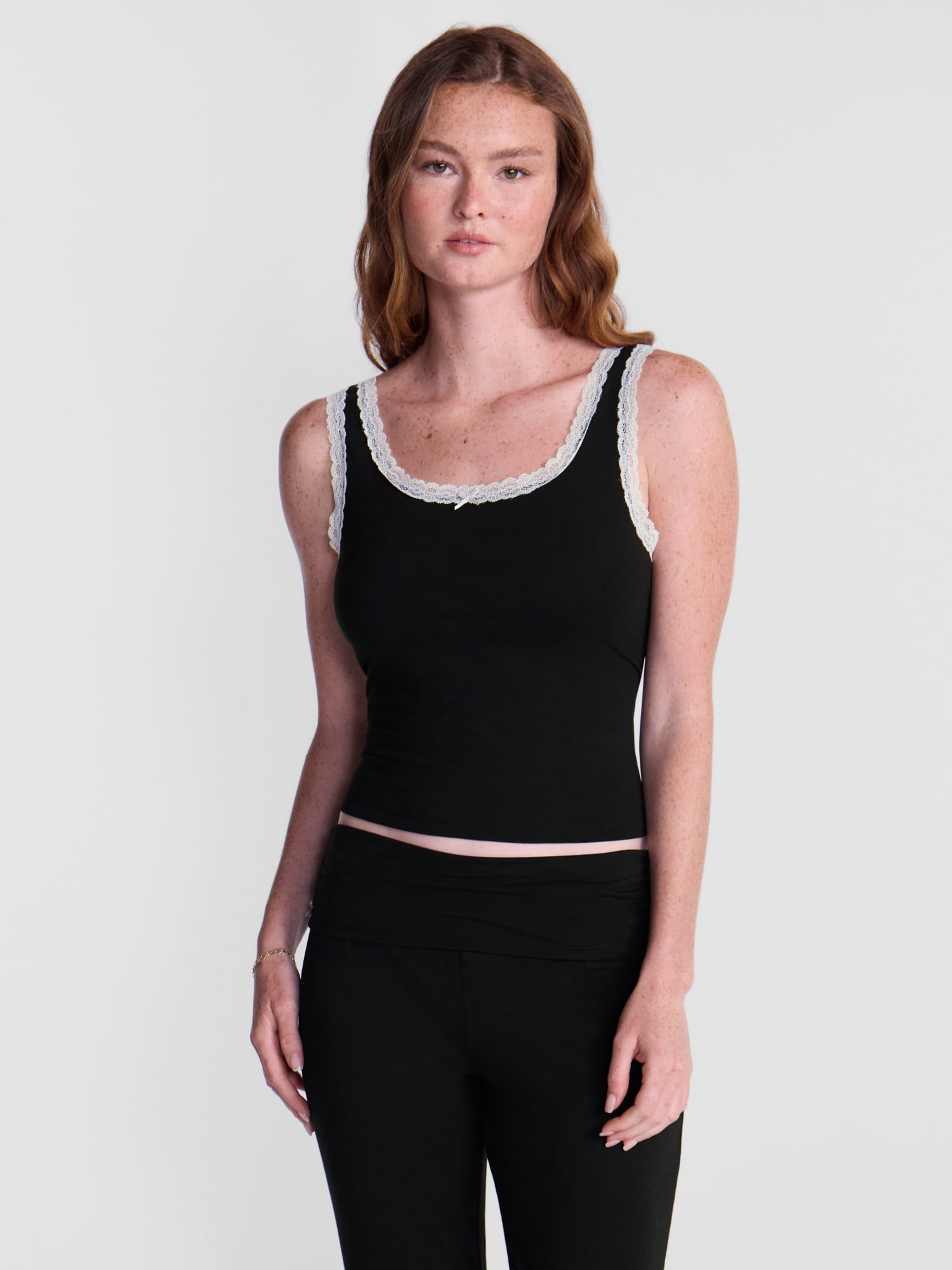 No Boundaries Cotton Blend Jersey Sleep Lace Tank Top, Women’s XXS-3X