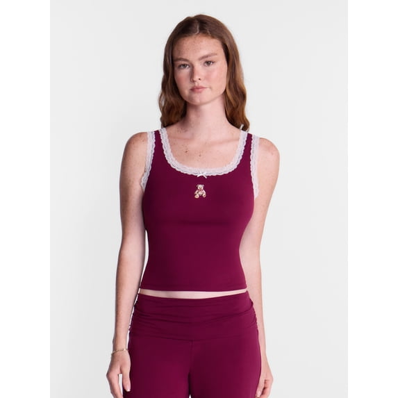 No Boundaries Cotton Blend Jersey Sleep Lace Tank Top, Women’s XXS-3X