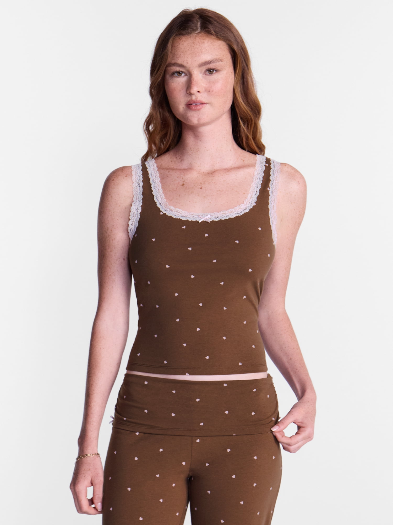 No Boundaries Cotton Blend Jersey Sleep Lace Tank Top, Women’s XXS-3X