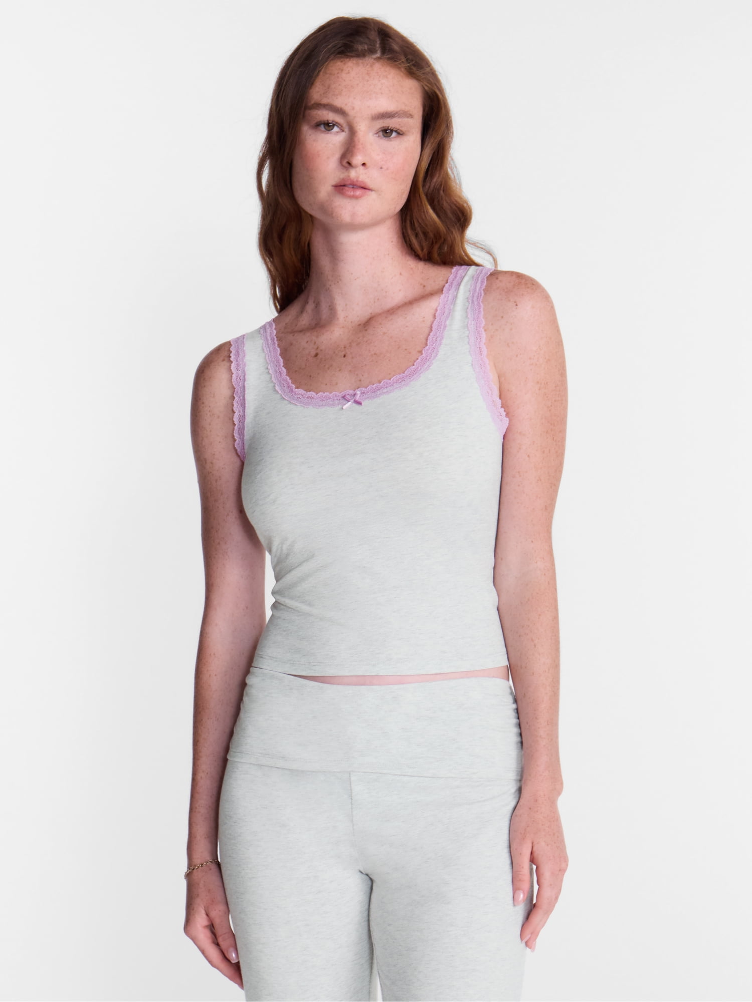 No Boundaries Cotton Blend Jersey Sleep Lace Tank Top, Women’s XXS-3X