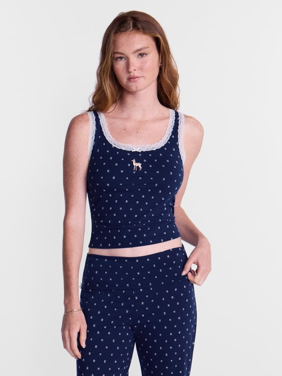 Cotton Blend Jersey Sleep Lace Tank Top, Women’s XXS-3X