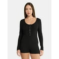 thumbnail image 1 of No Boundaries Button Front Sleep Romper with Long Sleeves, Women’s and Women's Plus, XS-4X, 1 of 5