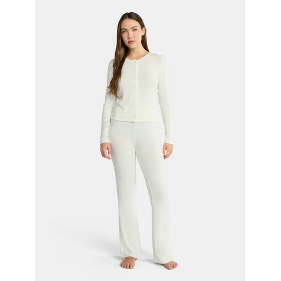 No Boundaries Sleep Cardigan and Flare Pants Set, 2-Piece, Women’s