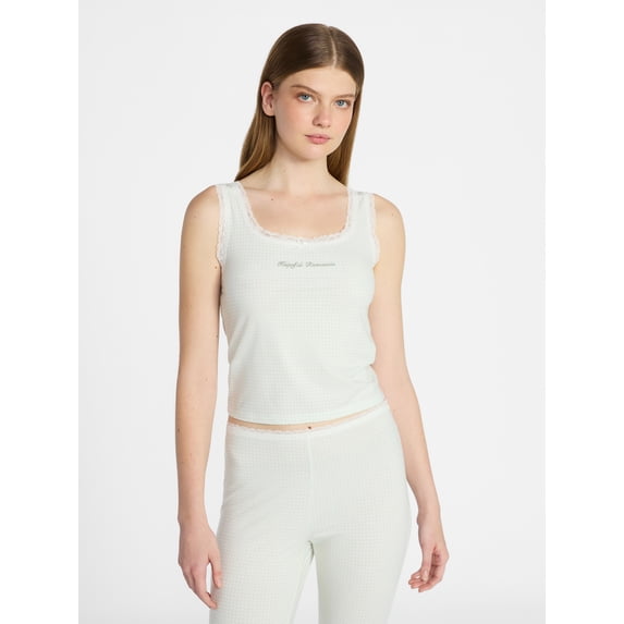 No Boundaries Single Jersey Lace Sleep Tank Top, Women's XXS-3X