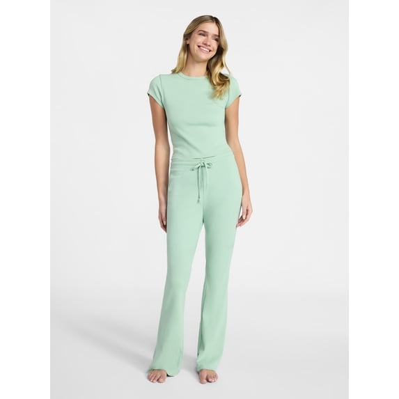 No Boundaries Ribbed Sleep Tee and Pants Set, 2-Piece, Women’s XXS-3X