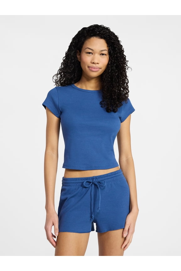 Sleep Ribbed Tee and Shorts Set, 2-Piece, Women’s XXS-3X