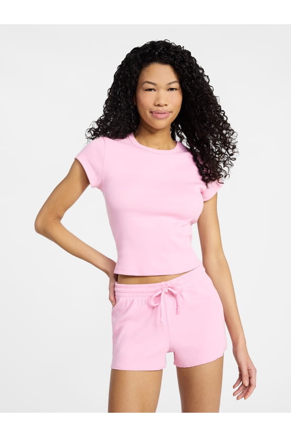 Sleep Ribbed Tee and Shorts Set, 2-Piece, Women’s XXS-3X