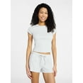 thumbnail image 1 of No Boundaries Sleep Ribbed Tee and Shorts Set, 2-Piece, Women’s XXS-3X, 1 of 5