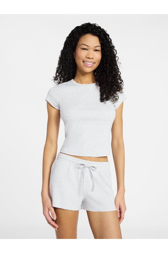 Sleep Ribbed Tee and Shorts Set, 2-Piece, Women’s XXS-3X