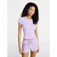 thumbnail image 1 of No Boundaries Sleep Ribbed Tee and Shorts Set, 2-Piece, Women’s XXS-3X, 1 of 5