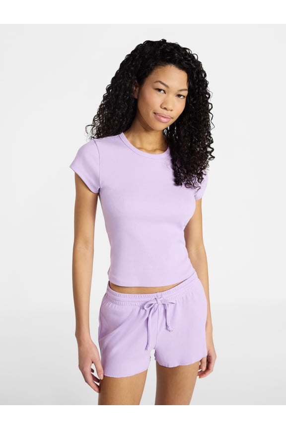 Sleep Ribbed Tee and Shorts Set, 2-Piece, Women’s XXS-3X