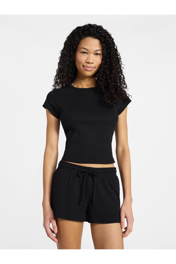 Sleep Ribbed Tee and Shorts Set, 2-Piece, Women’s XXS-3X