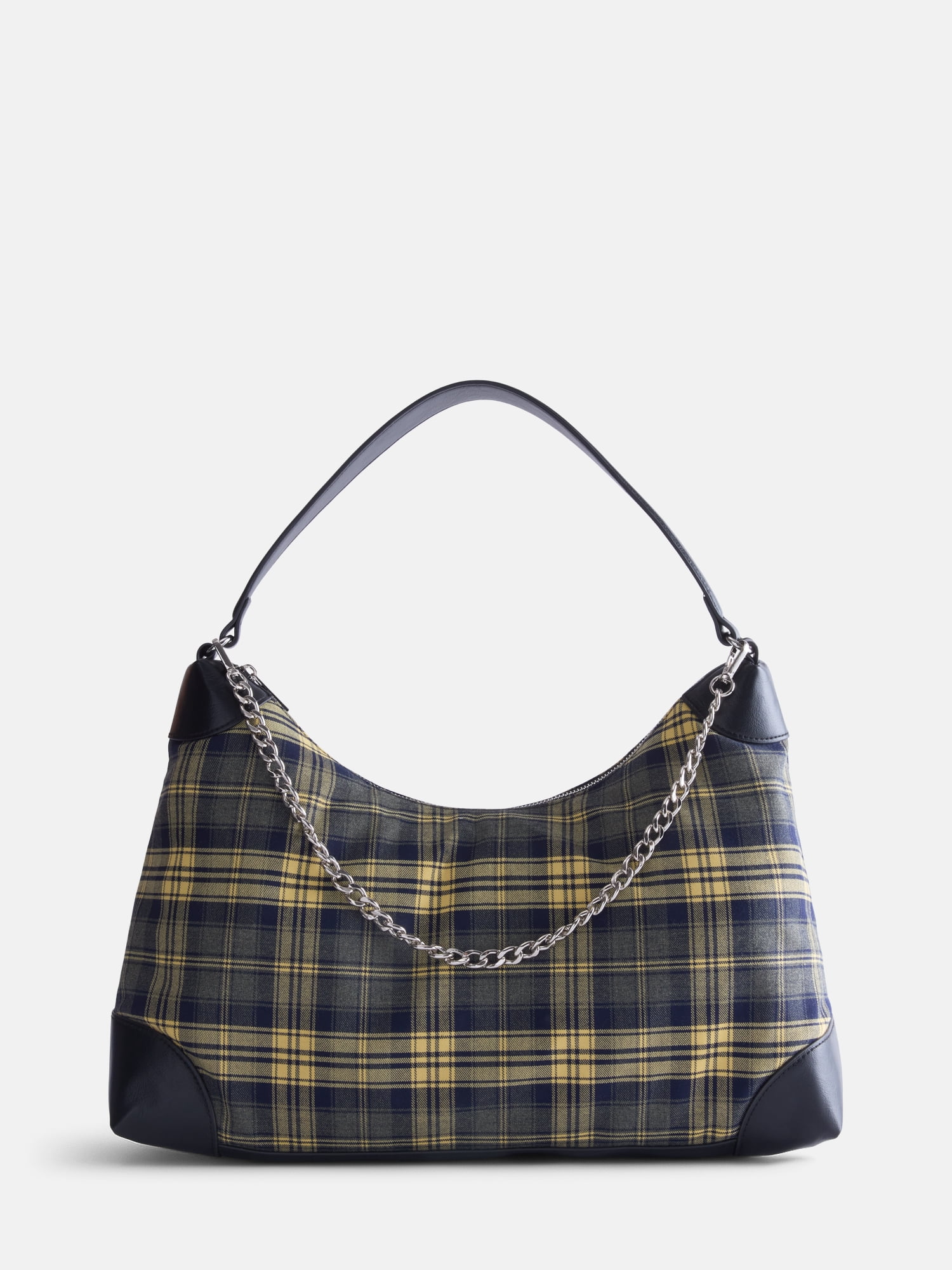 No Boundaries Women's Slouchy Hobo Bag, Yellow Plaid