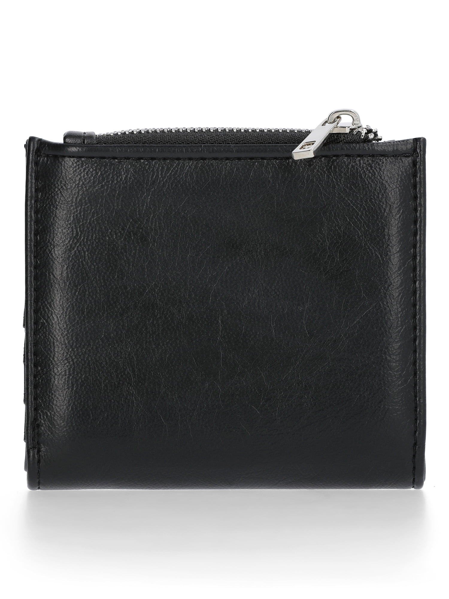 Women's Faux Leather Moto Snap Wallet, Black
