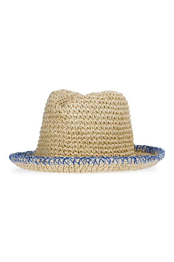 Straw Fedora, Women's, Blue