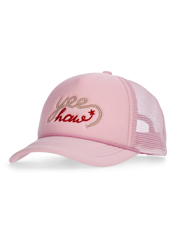 Embroidered Graphic Trucker Hat, Women's, Pink