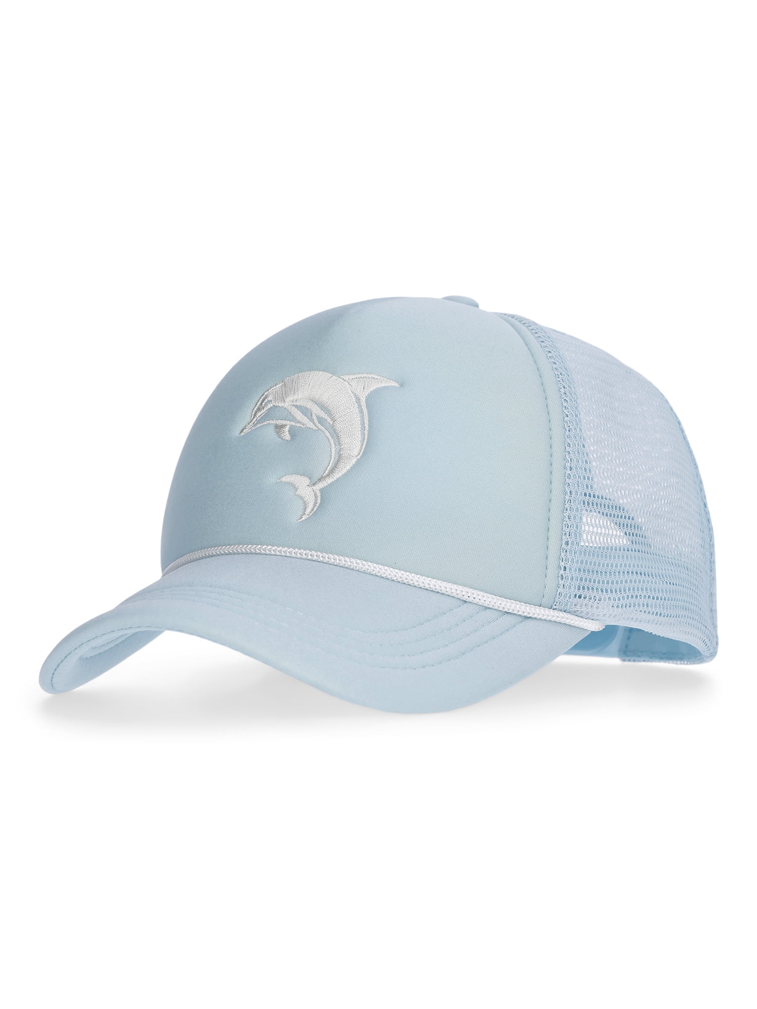 No Boundaries Embroidered Graphic Trucker Hat, Women's, Blue