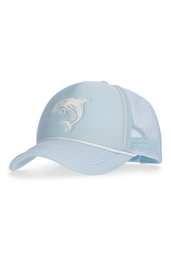 Embroidered Graphic Trucker Hat, Women's, Blue