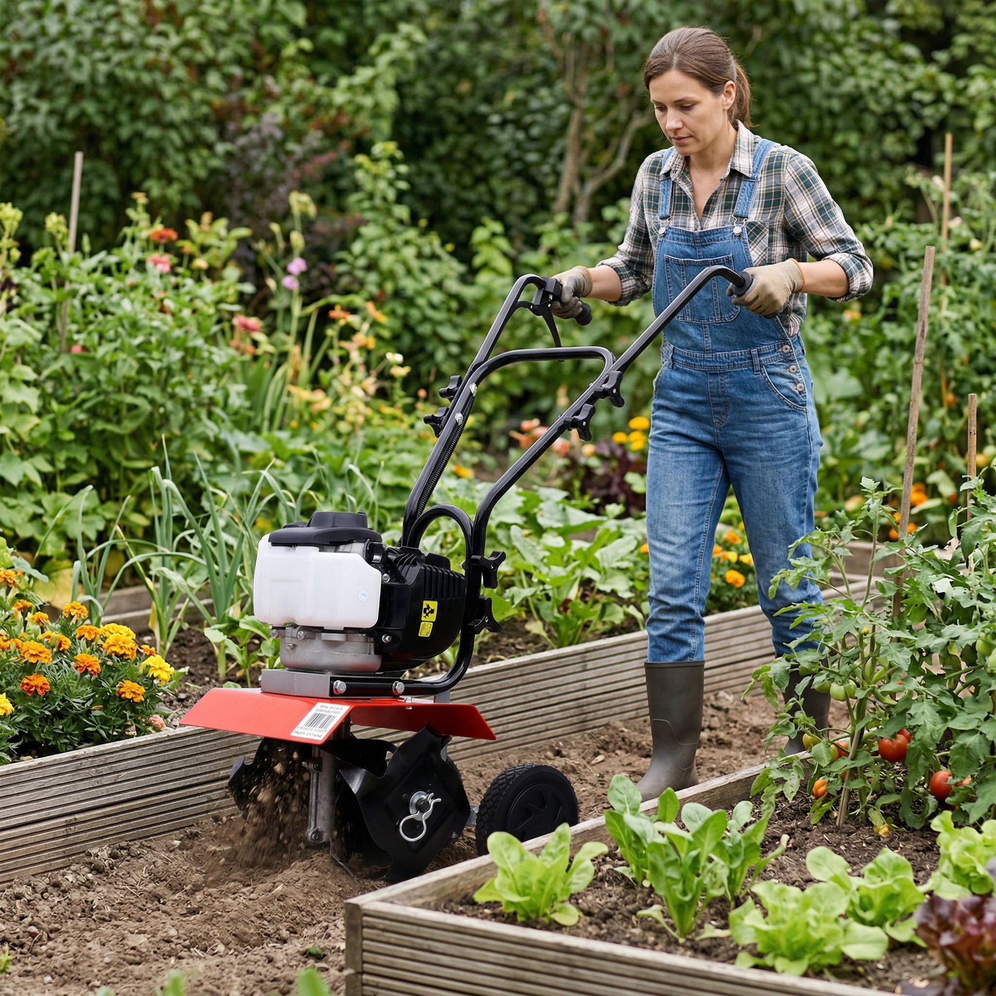 NOBOLEA Mini Tiller Cultivator, Powerful 37.7cc 4-stroke Viper Engine, Gear Drive Transmission, Mini Cultivator with 4-Cycle  Engine