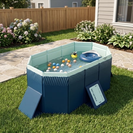 NOBOLEA 1.6m Foldable PVC Swimming Pool, Non-Inflatable Hard Side Pool for Outdoor Patio, Beach & Garden, Summer Cooling Bath for Family