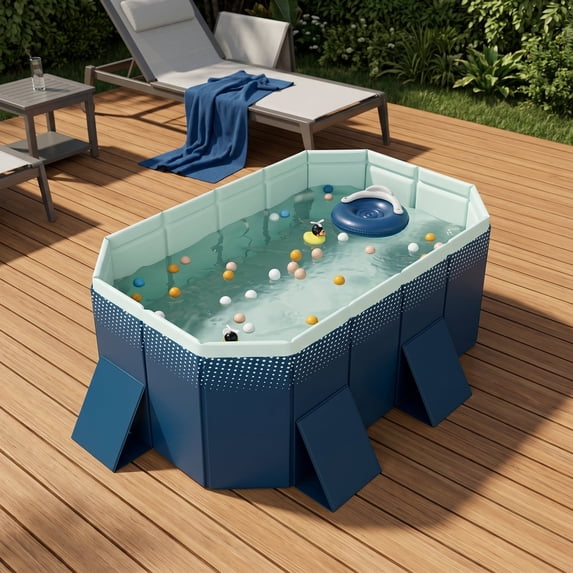 NOBOLEA 1.8m Foldable PVC Swimming Pool, Non-Inflatable Hard Side Pool for Outdoor Patio, Beach & Garden, Summer Cooling Bath for Family