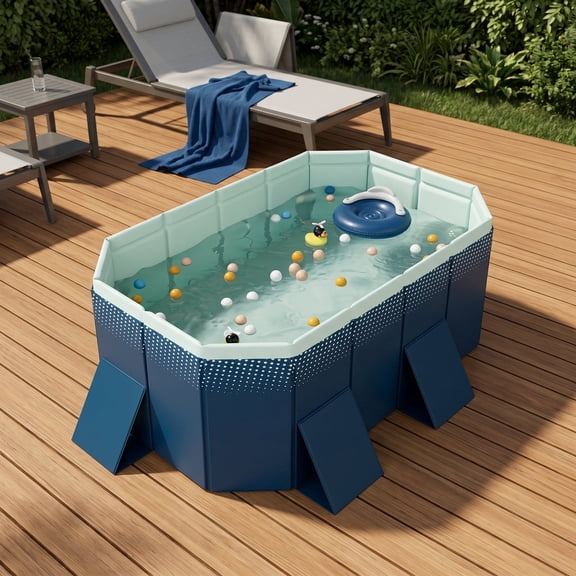 NOBOLEA 1.8m Foldable PVC Swimming Pool, Non-Inflatable Hard Side Pool for Outdoor Patio, Beach & Garden, Summer Cooling Bath for Family