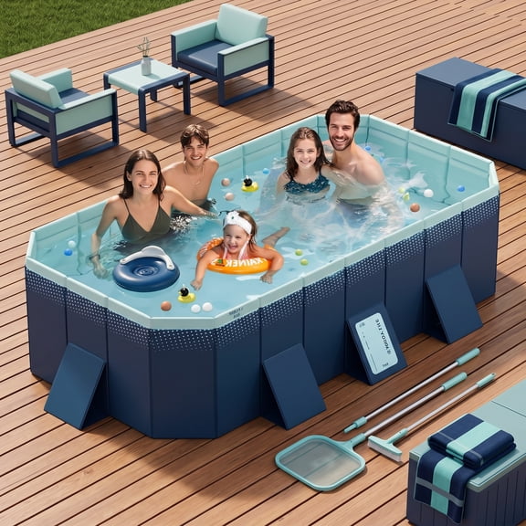 NOBOLEA 2.6m Foldable PVC Swimming Pool, Non-Inflatable Hard Side Pool for Outdoor Patio, Beach & Garden, Summer Cooling Bath for Family