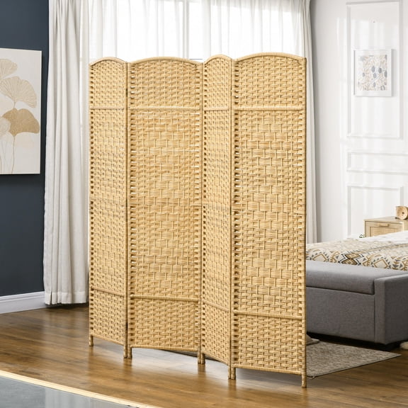 NOBOLEA 4-Panel Woven Room Divider, 70.9" Tall Folding Privacy Screen with Arched Top, Freestanding Partition for Home, Bedroom, Office