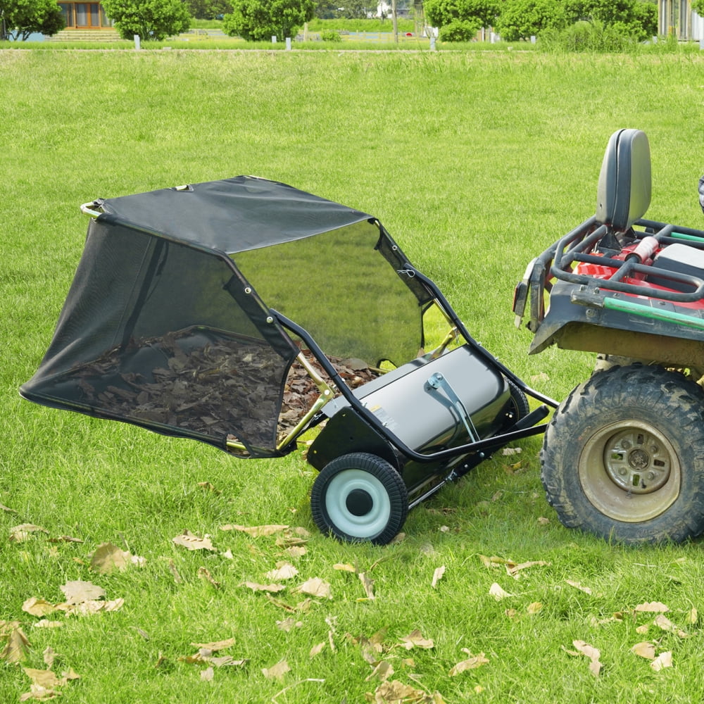 NOBOLEA 50" Tow-Behind Lawn Sweeper, 26 Cu Ft Large Capacity Leaf & Grass Collector with Foldable Design, Adjustable Height Yard Sweeper for Tractor Attachment
