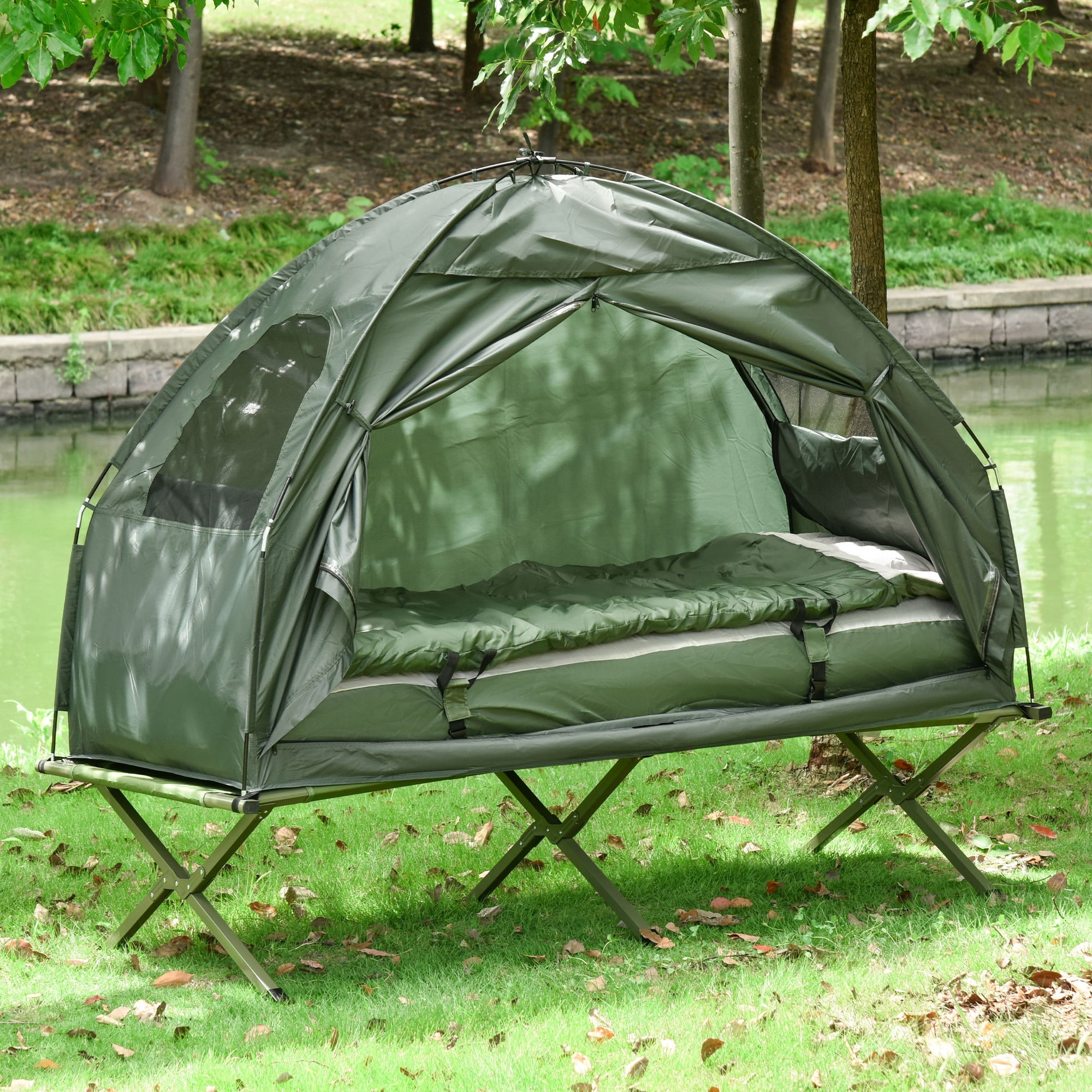 NOBOLEA All-in-One Camping Combo Set, Tent with Cot & Air Mattress, Complete Sleeping System with Bag, Pump & Sleeping Bag for Outdoor Hiking Travel