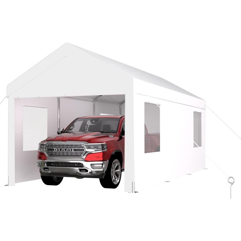 NOBOLEA Carport 12' x 20' Portable Garage, Heavy Duty Car Port Canopy with 2 Roll-up Doors & 4 Ventilated Windows for Car, Truck, Boat, Garden Tools