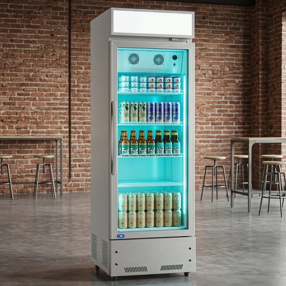 NOBOLEA Commercial Glass Door Display Refrigerator, Upright Beverage Cooler with Adjustable Temperature, RGB LED Lights & Remote Control