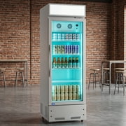 NOBOLEA Commercial Glass Door Display Refrigerator, Upright Beverage Cooler with Adjustable Temperature, RGB LED Lights & Remote Control