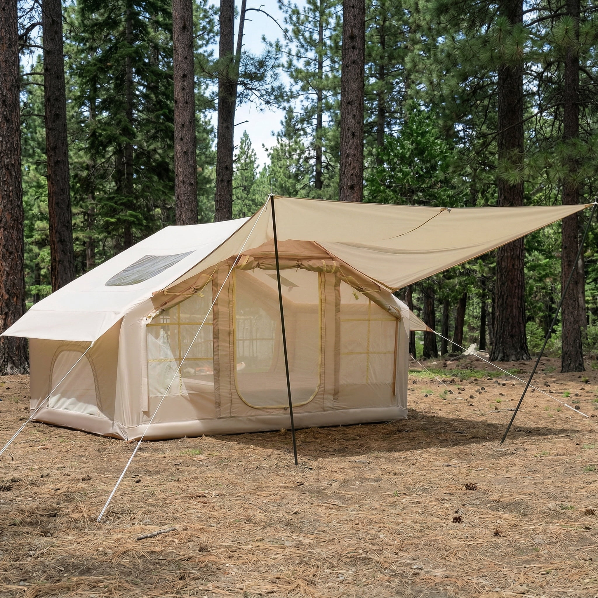 NOBOLEA Inflatable Tent with Extended Awning, 4-6 Person Quick 5-Min Setup Air Tent, 420D Waterproof Camping Shelter with Mesh Windows for Outdoor Family Travel