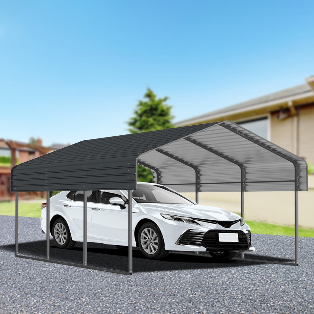 NOBOLEA Metal Carport, Heavy-Duty Steel Car Canopy with Reinforced Frame, Weather-Resistant Outdoor Shelter for Cars, Boats, and Equipment, Grey