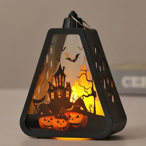 NOBRAND Halloween Pumpkin Lantern with Flickering LED, Portable Jack-O-Lantern for Halloween, Vintage Halloween Lamp Handheld Lamp for Halloween Decorations Indoor & Outdoor (A)