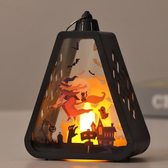 NOBRAND Halloween Pumpkin Lantern with Flickering LED, Portable Jack-O-Lantern for Halloween, Vintage Halloween Lamp Handheld Lamp for Halloween Decorations Indoor & Outdoor (C)